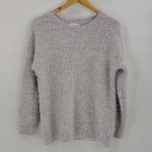 Olive & Oak Eyelash Sweater Size Medium Purple White Fuzzy Long Sleeve
